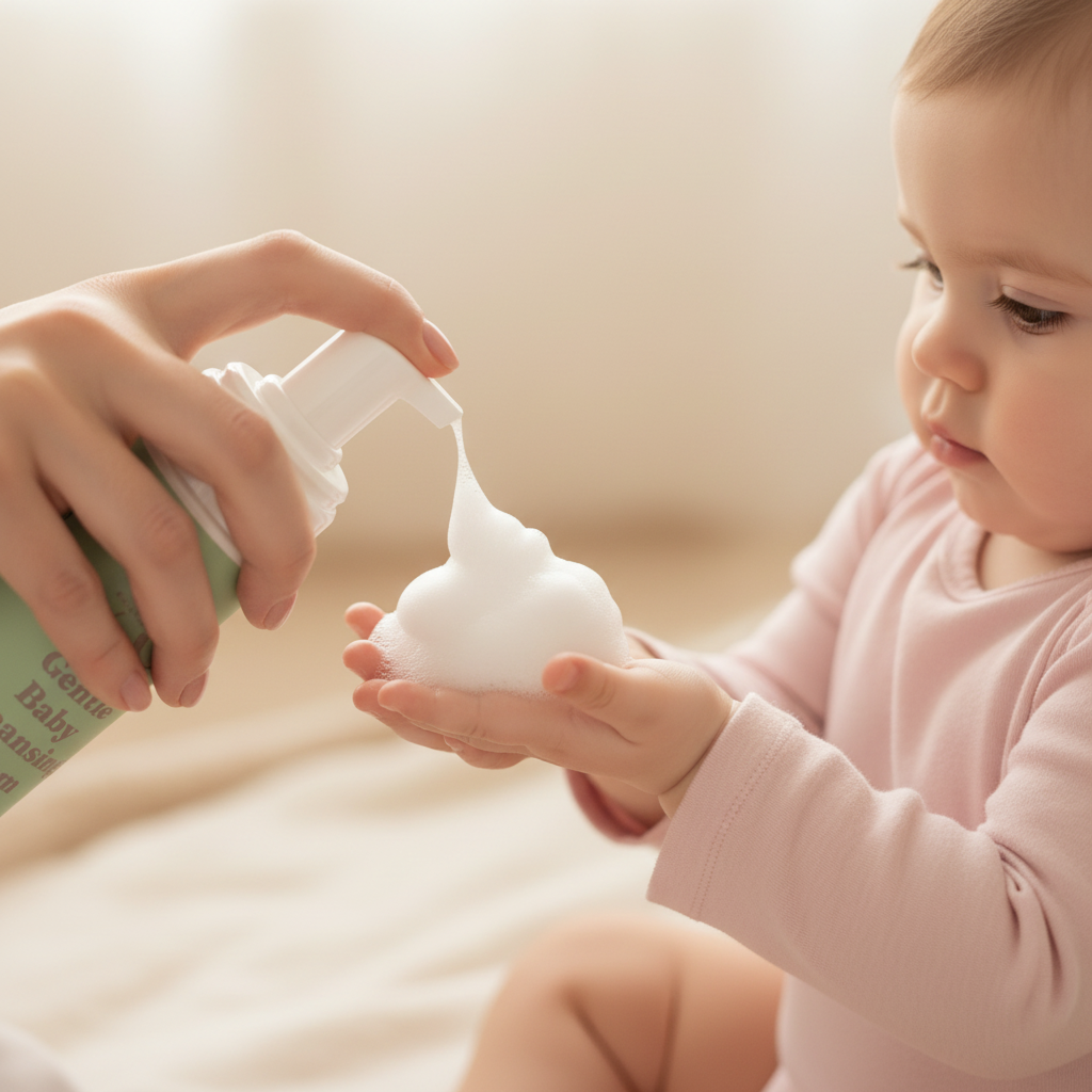 Baby Hand with Foam Close-up