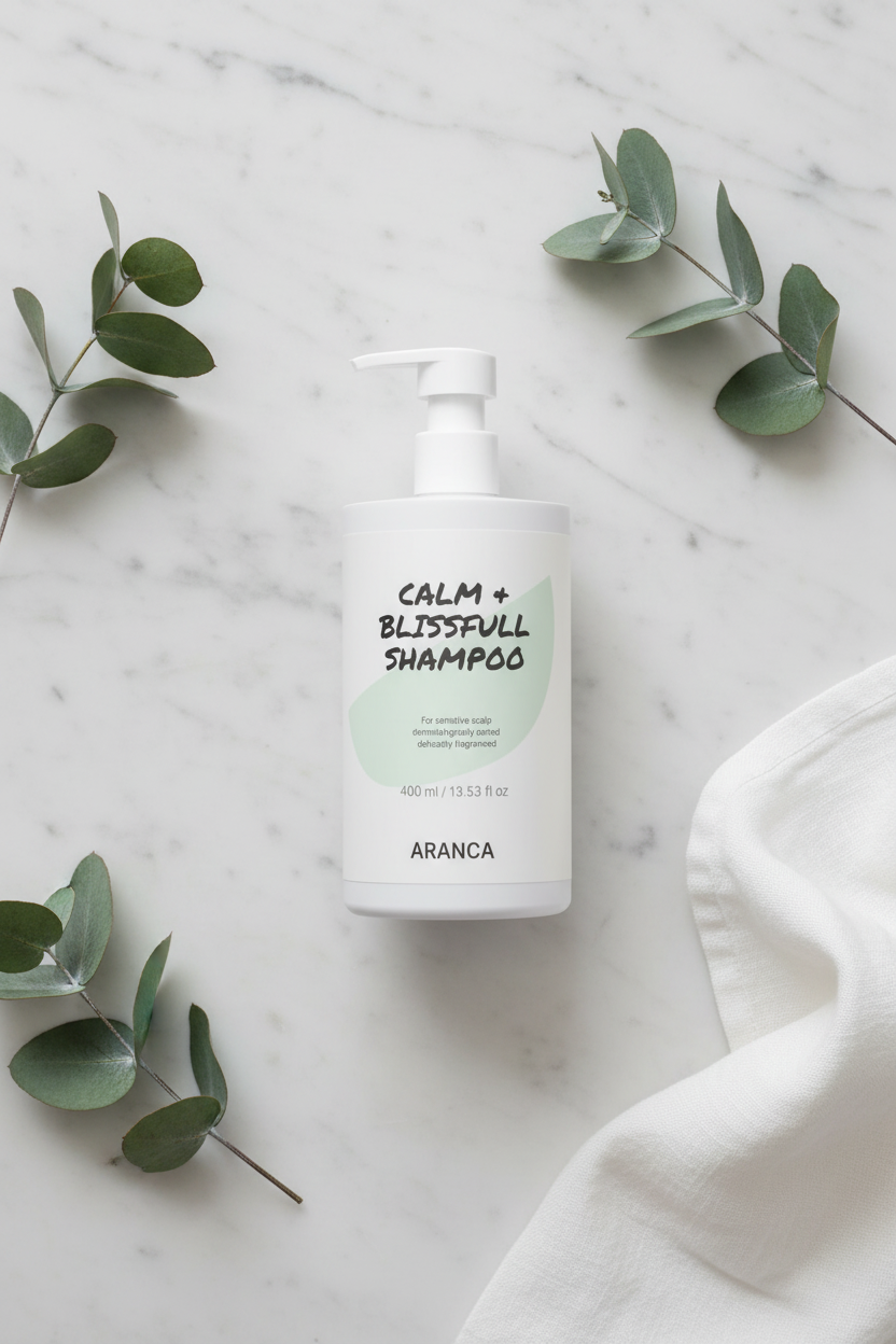 Calm + Blissfull Shampoo – Flat Lay