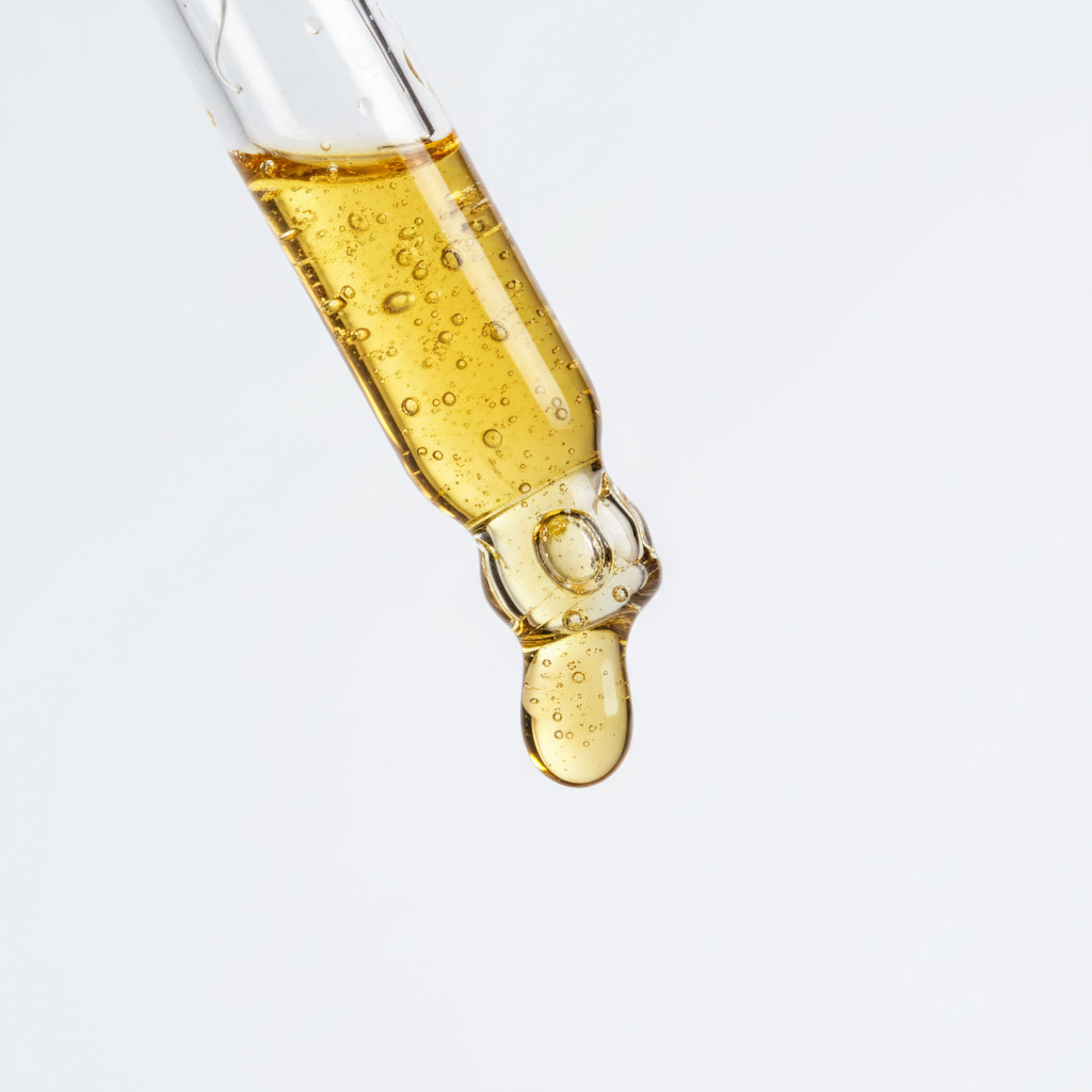 Strengthening Growth Elixir - Extreme macro close-up of golden oil