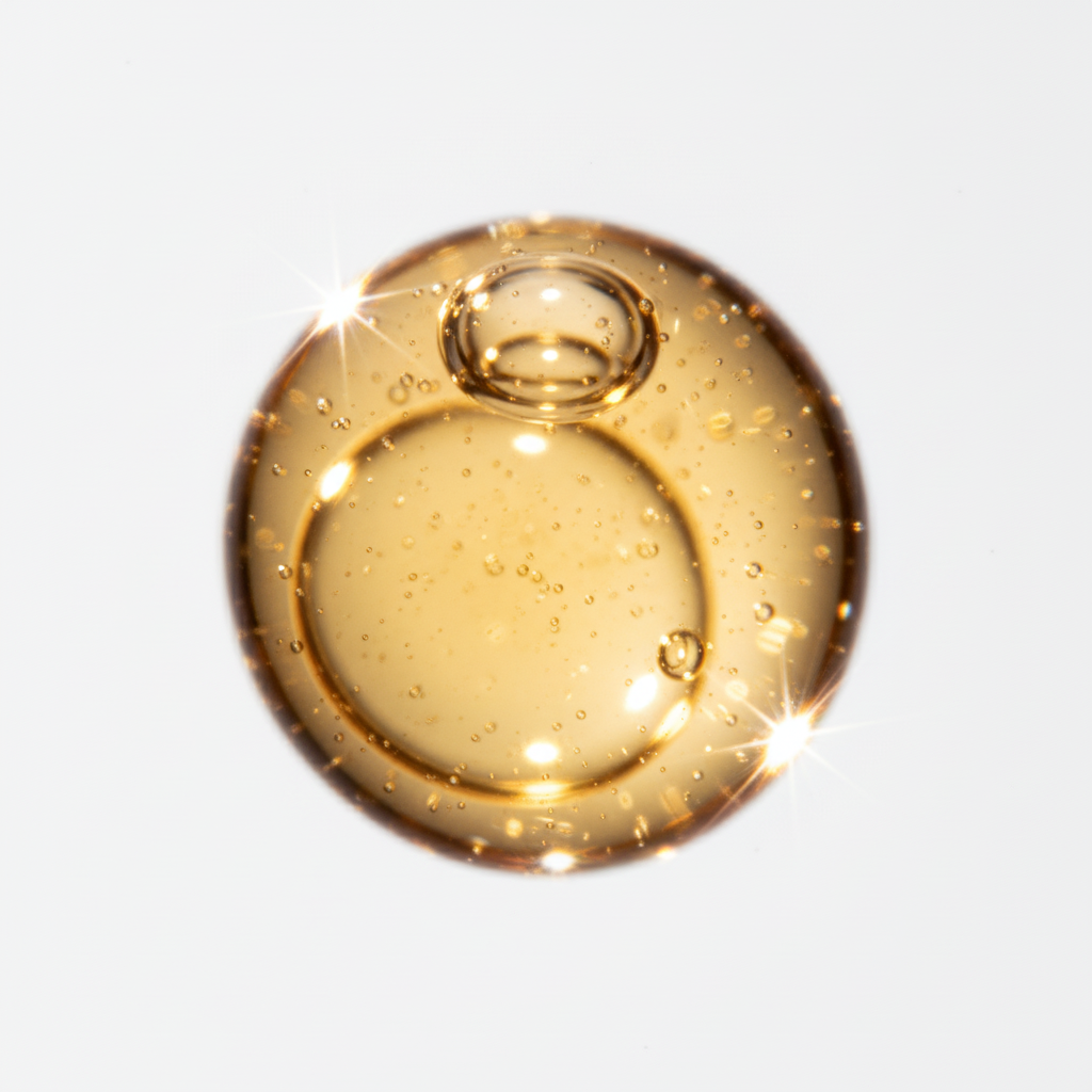 Strengthening Growth Elixir - Extreme macro close-up of golden oil