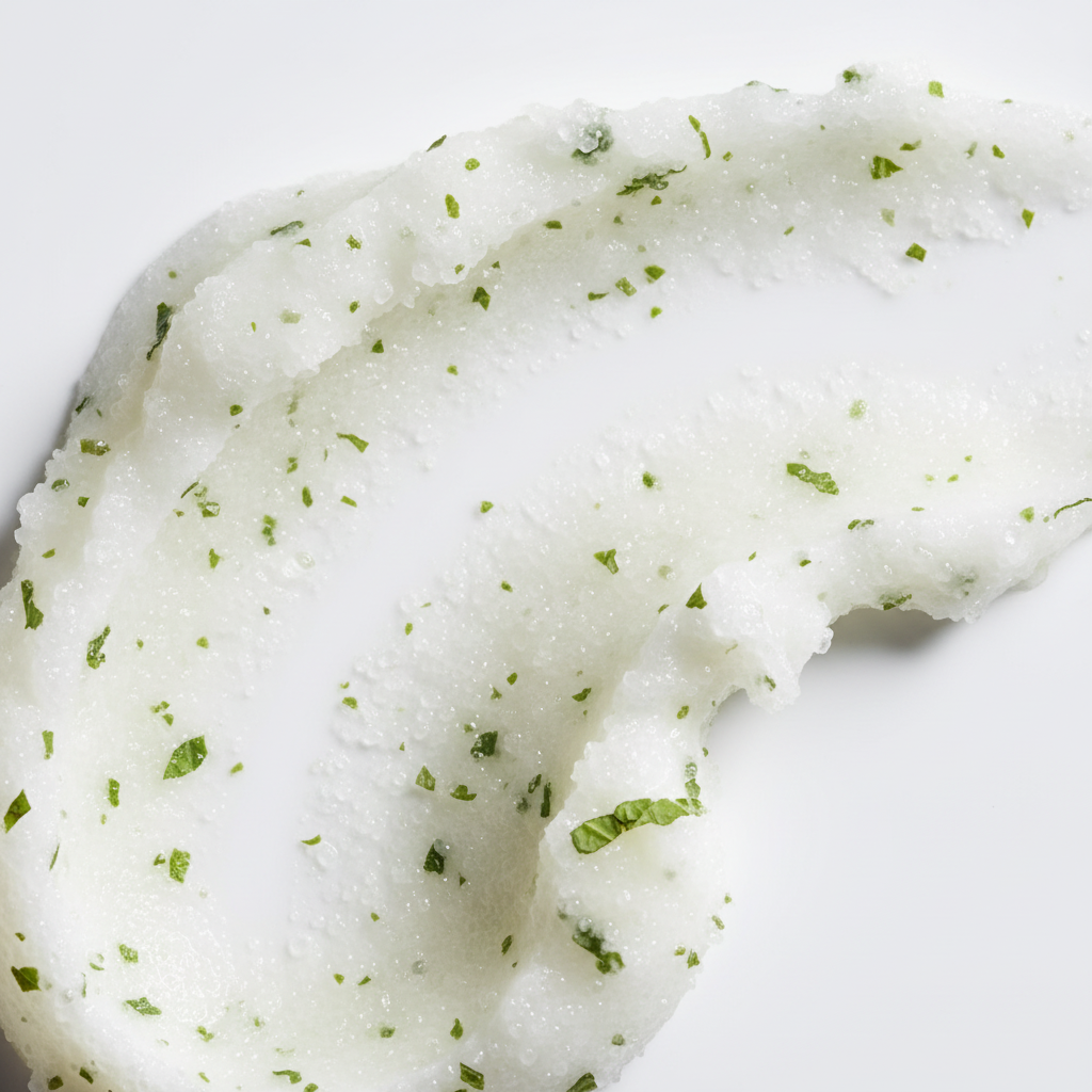 Rosemary & Mint Scalp Reset - Extreme macro close-up of scrub texture